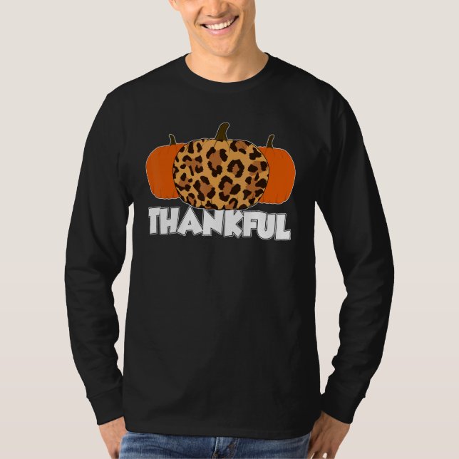 Camiseta Thankfull Thanksgiving Pumpkin Leopard (Frente)