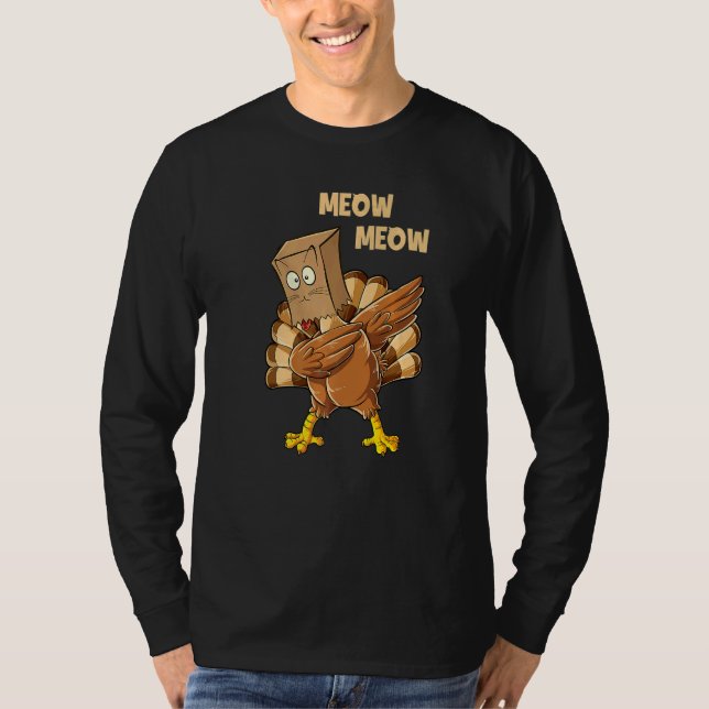 Camiseta Thanksgiving Cat  Fake Cat Meow Dabbing Turkey (Frente)