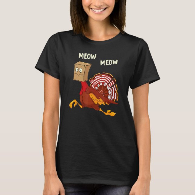Camiseta Thanksgiving Cat  Fake Cat Meow Thanksgiving Turke (Frente)