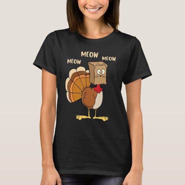 Camiseta Thanksgiving Cat  Fake Cat Meow Thanksgiving Turke (Frente)