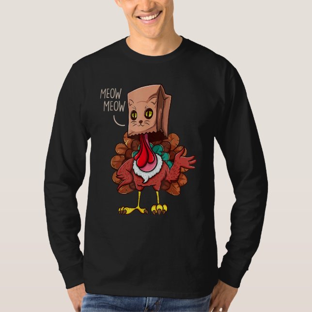 Camiseta Thanksgiving Cat  Fake Cat Meow Thanksgiving Turke (Frente)