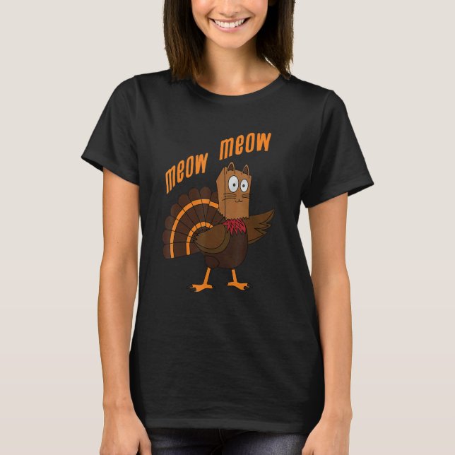 Camiseta Thanksgiving Cat  Fake Cat Meow Thanksgiving Turke (Frente)