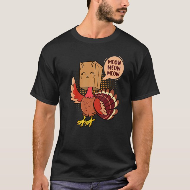 Camiseta Thanksgiving Cat  Fake Cat Meow Thanksgiving Turke (Frente)