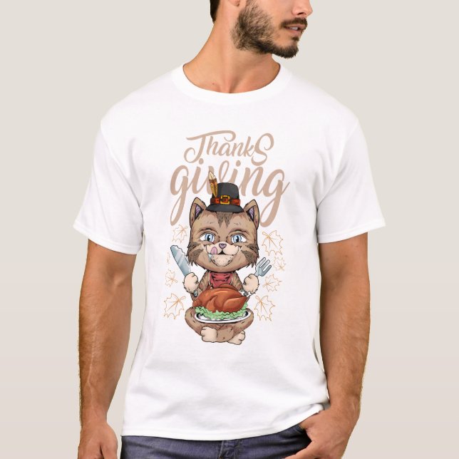 Camiseta thanksgiving cat funny desing family (Frente)