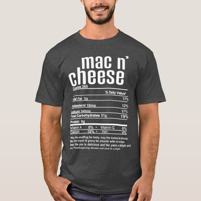 Camiseta Thanksgiving Christmas Mac N Cheese Nutritional (Frente)