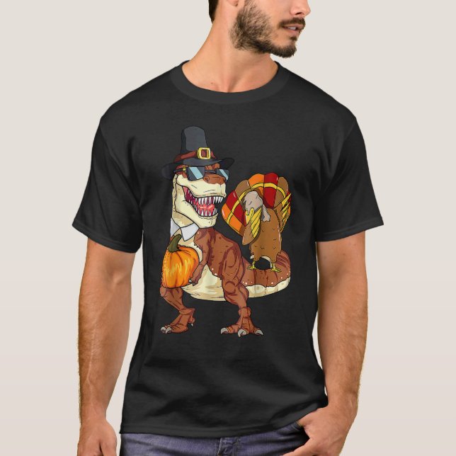 Camiseta Thanksgiving Dinosaur Dabbing Turkey (Frente)
