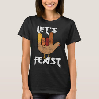 Camiseta Thanksgiving Let s Feast Turkey Rock & Roll