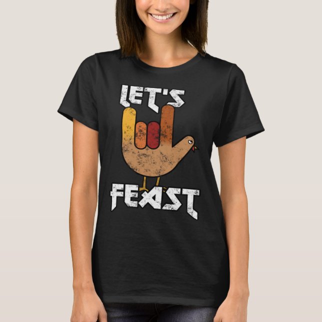Camiseta Thanksgiving Let s Feast Turkey Rock & Roll (Frente)
