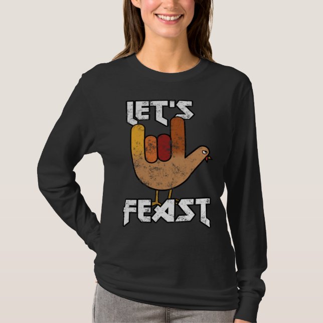 Camiseta Thanksgiving Let s Feast Turkey Rock & Roll (Frente)