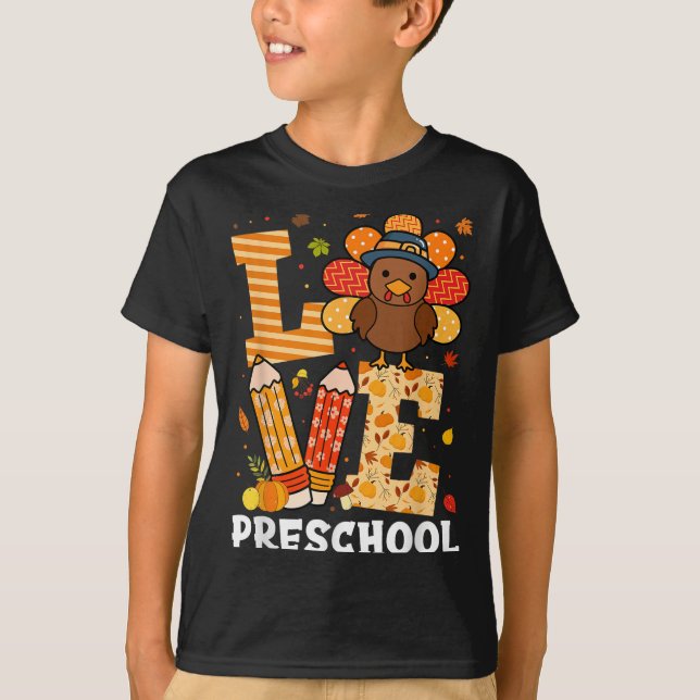 Camiseta Thanksgiving Love Preschool Teacher Turkey Autumn  (Frente)