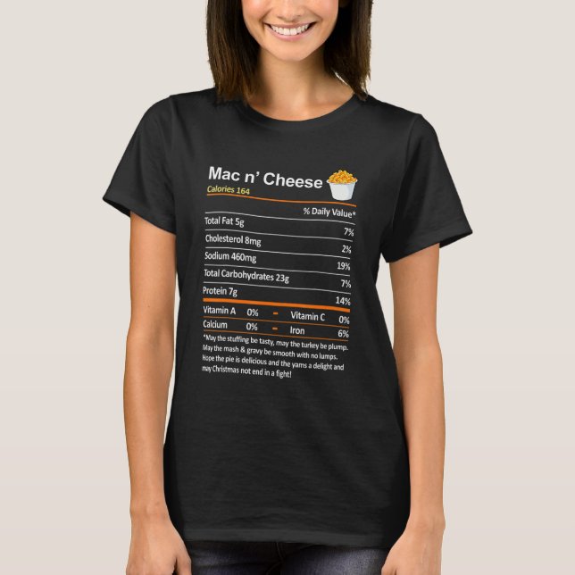 Camiseta Thanksgiving Nutrition Facts  Mac and Cheese Nutri (Frente)