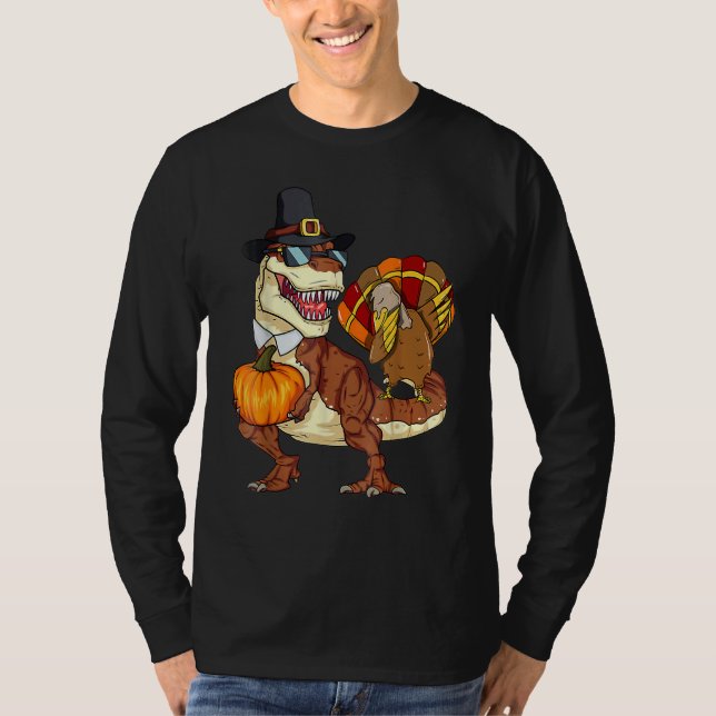 Camiseta Thanksgiving Rex Dinosaur Dabbing Turkey Pumpkin (Frente)