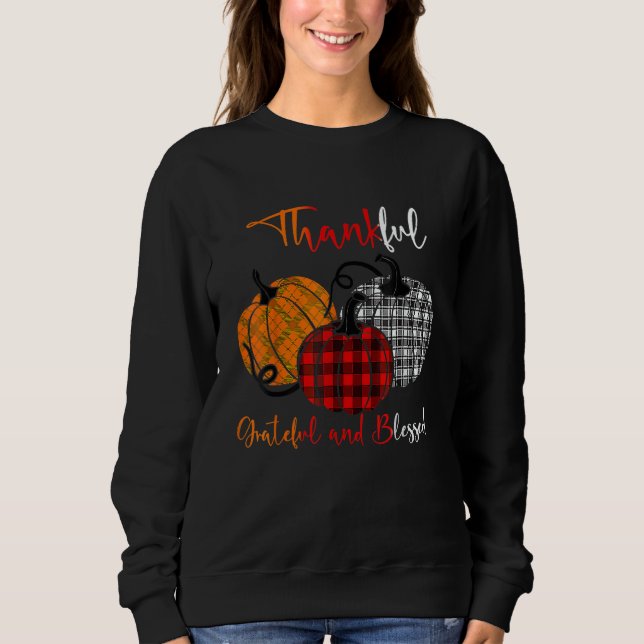Camiseta Thanksgiving Thankful Grateful Blessed Pumpkin Pla (Frente)