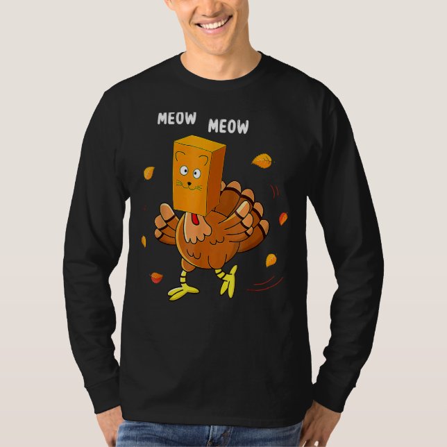 Camiseta Thanksgiving Turkey Fake Cat Meow Kitty Cats  Tee (Frente)