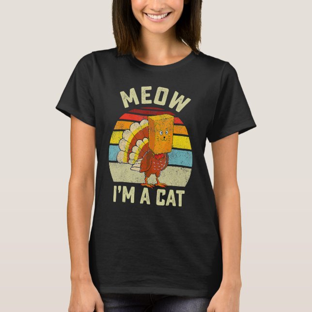 Camiseta Thanksgiving  Turkey Fake Cat Retro (Frente)