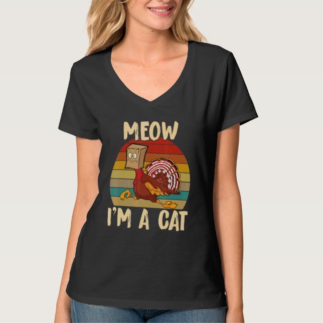 Camiseta Thanksgiving   Turkey Fake Cat Retro Women Men Kid (Frente)