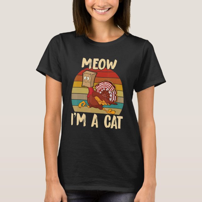 Camiseta Thanksgiving   Turkey Fake Cat Retro Women Men Kid (Frente)