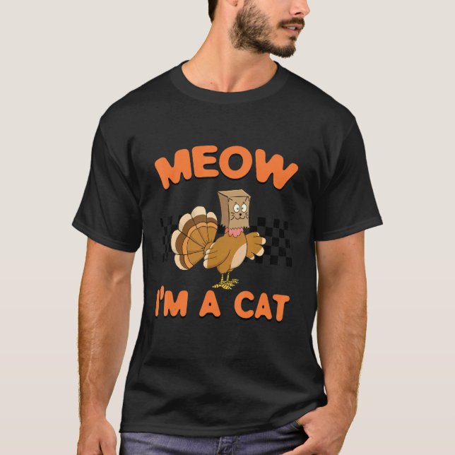 Camiseta Thanksgiving Turkey Fake Cat Women Men Kids Retro  (Frente)