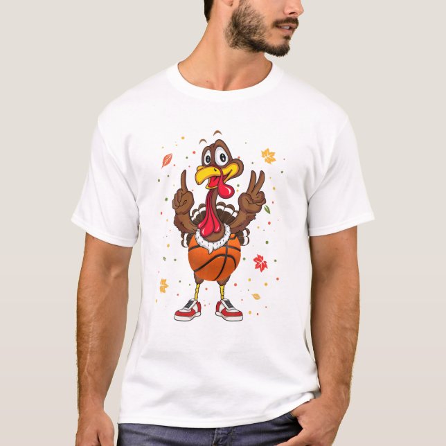 Camiseta Thanksgiving Turkey Playing Basketball Player Fall (Frente)