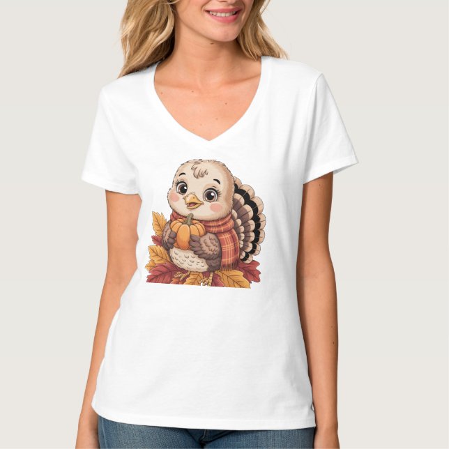 Camiseta Thanksgiving turkey pumpkin fall leaves (Frente)