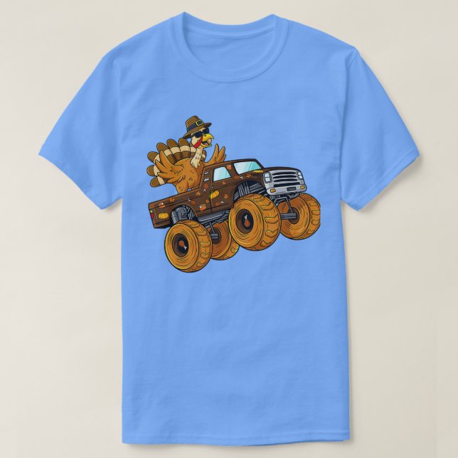 Camiseta Thanksgiving Turkey Riding Monster Truck Boys Kids (Frente do Design)