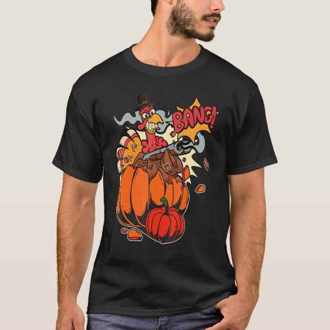 Camiseta Thanksgiving Turkey With Pumpkin Shotgun (Frente)