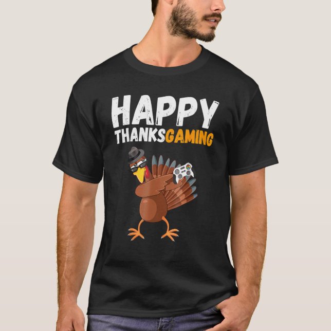 Camiseta Thanksgiving Video Game Dabbing Turkey Pilgrim Boy (Frente)