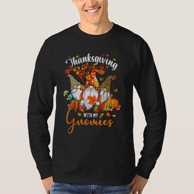 Camiseta Thanksgiving With My Gnomies Leopard Pumpkin Autum (Frente)