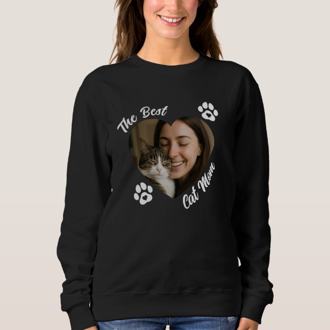 Camiseta "The Best Cat Mom" Personalized Photo Heart  (Frente)