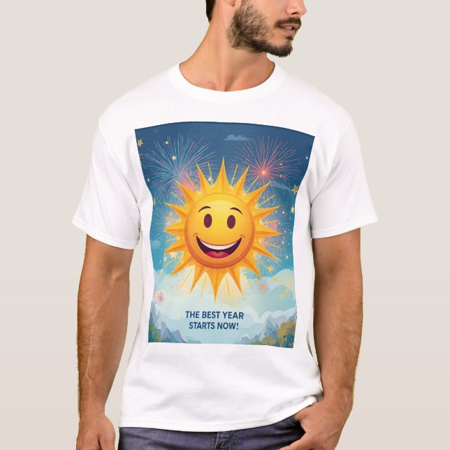 Camiseta The Best Year Starts Now! Smiling Sun & Fireworks  (Frente)