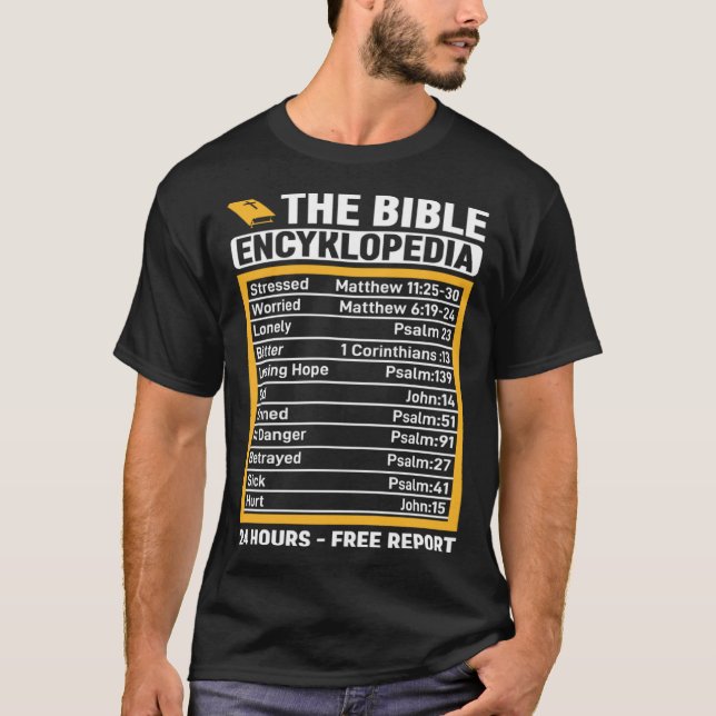 Camiseta The Bible Encyklopedia 24 Hours  Free Report (Frente)