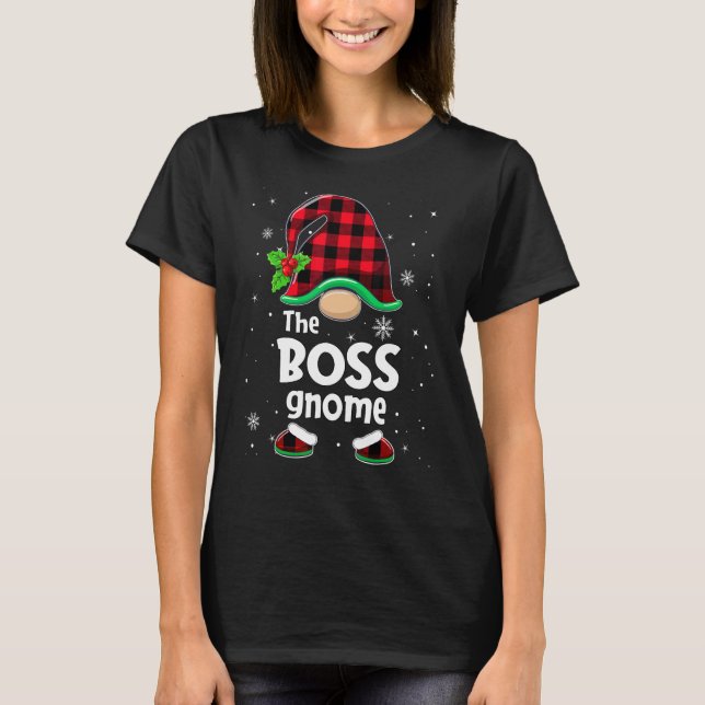 Camiseta The Boss Gnome Buffalo Plaid Christmas Matching Fa (Frente)
