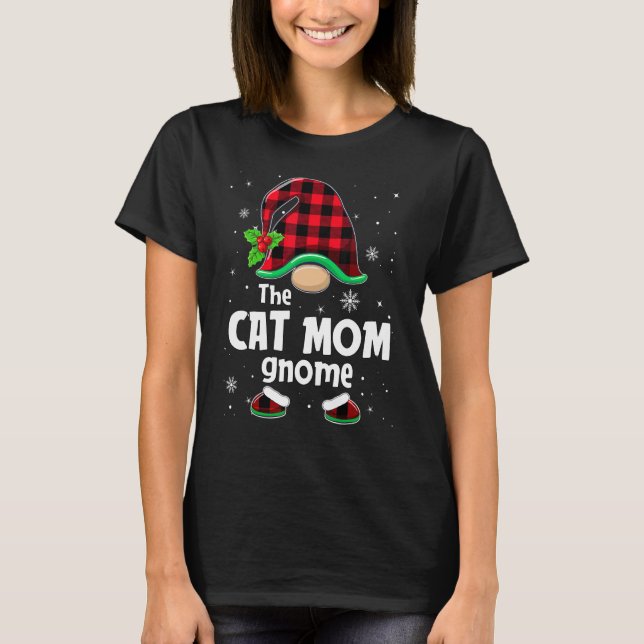 Camiseta The Cat Mom Gnome Buffalo Plaid Christmas Matching (Frente)