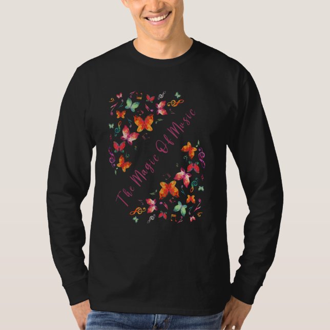 Camiseta The Magic Of Music Butterflies Music Notes Graphic (Frente)