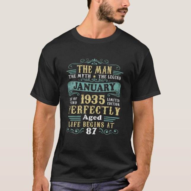 Camiseta The Man Myth Legend Janeiro 1935 87º Aniversário (Frente)