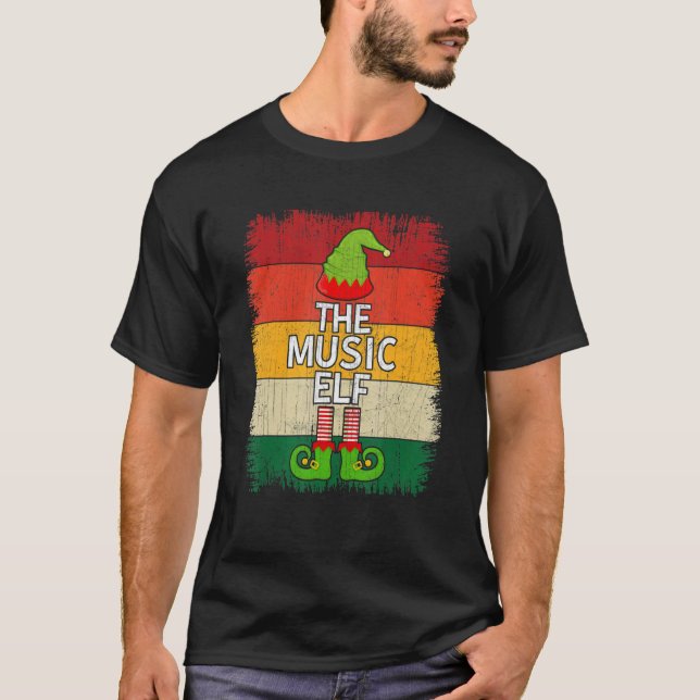 Camiseta The Music Elf Matching Group Christmas Party Pajam (Frente)