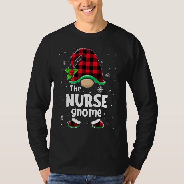 Camiseta The Nurse Gnome Buffalo Plaid Christmas Matching F (Frente)