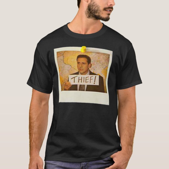 Camiseta The Office - Michael Scott Funny Thief Photo - Gra (Frente)