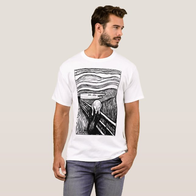 Camiseta The Scream by Edvard Munch – Black Line Art  (Frente Completa)
