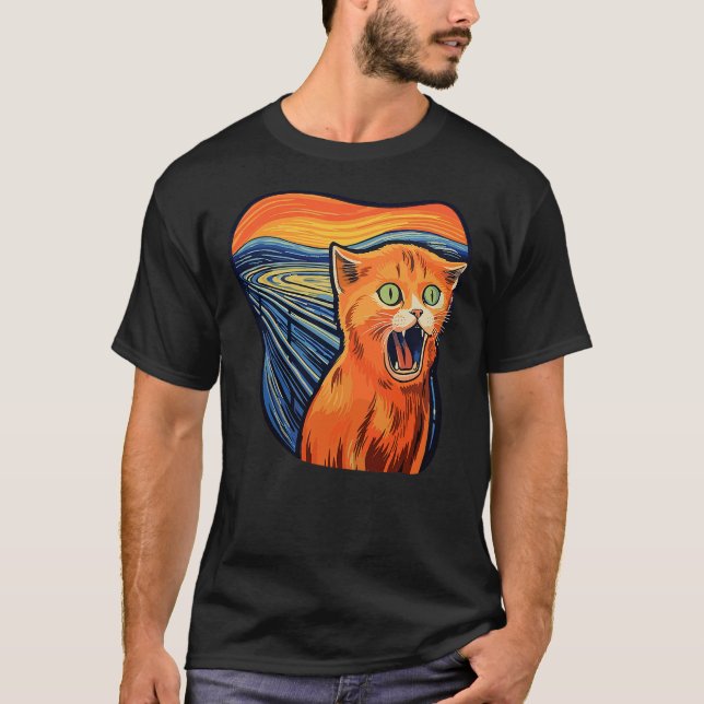 Camiseta The scream with cat art screaming cat (Frente)