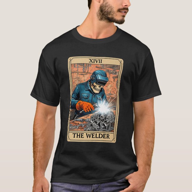 Camiseta The Welder Welding Tarot Card Skeleton Funny Metal (Frente)