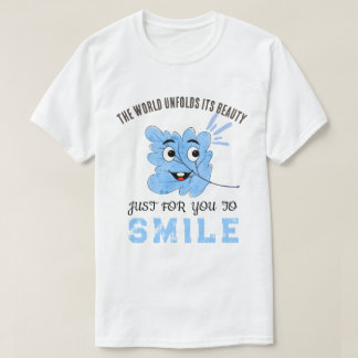 Camiseta "The World Unfolds Its Beauty" Blue Smiling Leaf