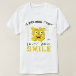 Camiseta "The World Unfolds Its Beauty" Yellow Smiling Leaf