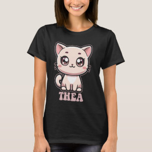 Camiseta Thea Gatinho Gato Design para Meninas Nome Thea