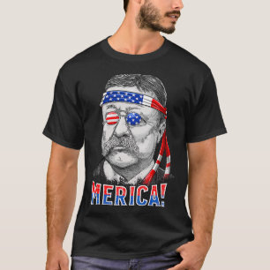 Camiseta Theodore Roosevelt Merica 4 de julho Homens EUA EU