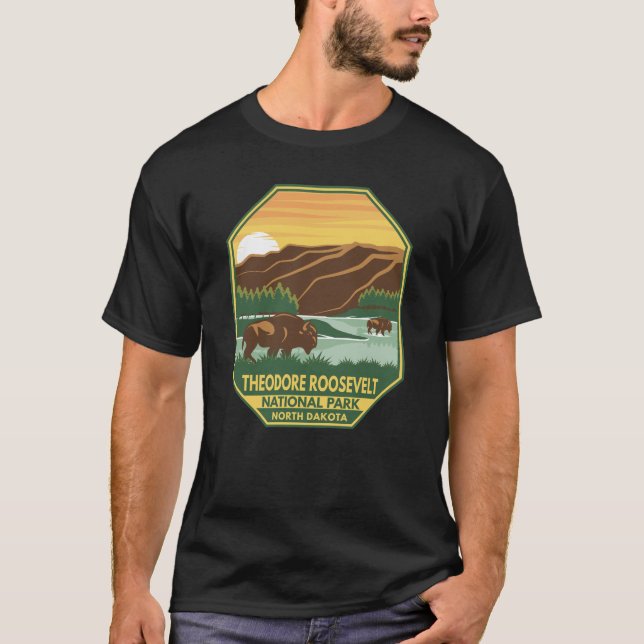 Camiseta Theodore Roosevelt National Park Bison Retro (Frente)