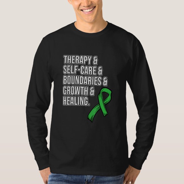 Camiseta Therapy Self Care Mental Health Awareness Green Gr (Frente)