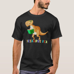 Camiseta Thesaurus Rex Lendo Trex Dino Primeiro Dia Da Esco