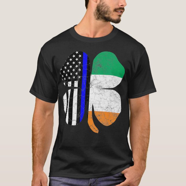 Camiseta Thin Blue Line Flag Irish American St Patricicks (Frente)
