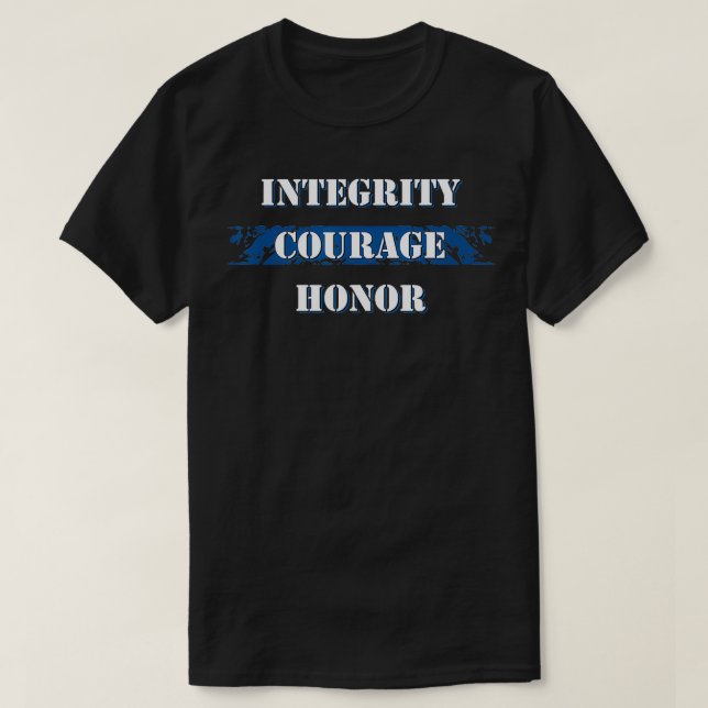 Camiseta Thin Blue Line Integrity Corage Honra I Polícia (Frente do Design)